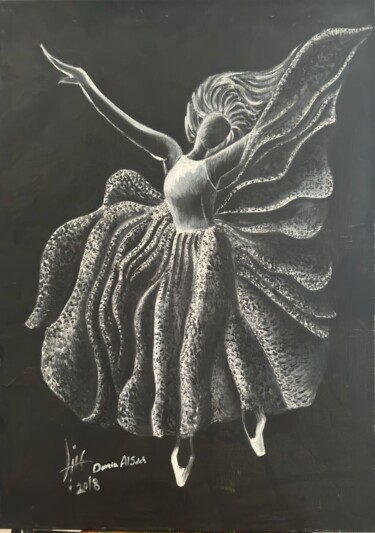 Schilderij getiteld "Ballerina" door Donia Al Saleh, Origineel Kunstwerk, Olie Gemonteerd op Houten paneel