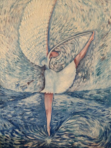 Painting titled "Ballerina2" by Donia Al Saleh, Original Artwork, Oil Mounted on Wood Stretcher frame