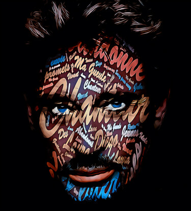 Digitale Kunst mit dem Titel "JOHNNY HALLYDAY" von Doniazade, Original-Kunstwerk, Digitale Malerei