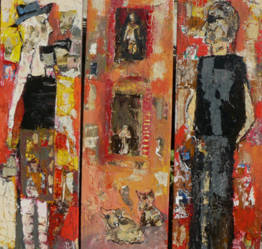 LA VIEILLE VILLE, LA RENCONTRE 120x120x4 cm ©2018 par Jacques Donneaud