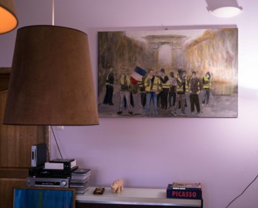 Malerei mit dem Titel "paris-gilets jaunes" von Rey, Original-Kunstwerk, Acryl