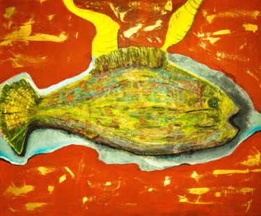 Malerei mit dem Titel "F***g Golden Fish" von Rey, Original-Kunstwerk, Acryl