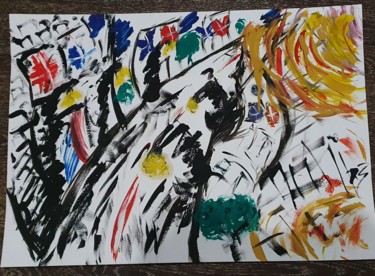 Disegno intitolato "The way home./Дорог…" da Ds, Opera d'arte originale, Gouache