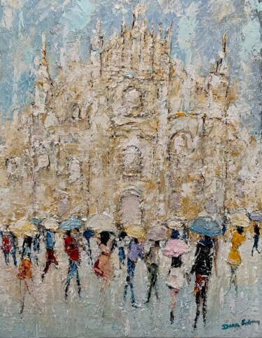 Pintura intitulada "Giornata di pioggia…" por Dora Kalinova, Obras de arte originais, Óleo Montado em Armação em madeira