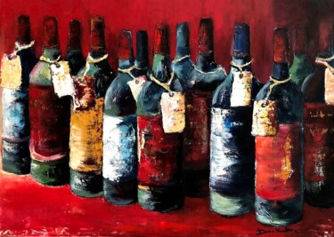 Malarstwo zatytułowany „Selezione di vini” autorstwa Dora Kalinova, Oryginalna praca, Olej Zamontowany na Drewniana rama nos…