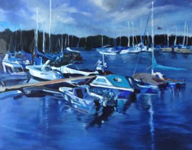 Pintura intitulada "Afternoon in marina" por Dora Krincy, Obras de arte originais, Óleo