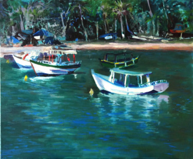 Malerei mit dem Titel "Near to the beach" von Dora Krincy, Original-Kunstwerk, Öl
