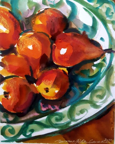 Pintura titulada "Pears in majolica d…" por Doranne Alden, Obra de arte original, Acuarela