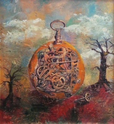 Malerei mit dem Titel "Clockwork orange" von Dora Stork, Original-Kunstwerk, Wachs