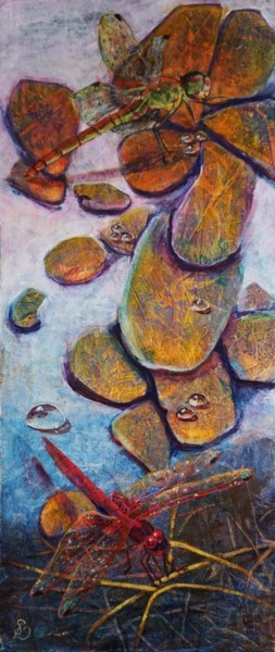 Painting titled "Warm Stones" by Dora Stork, Original Artwork, Acrylic