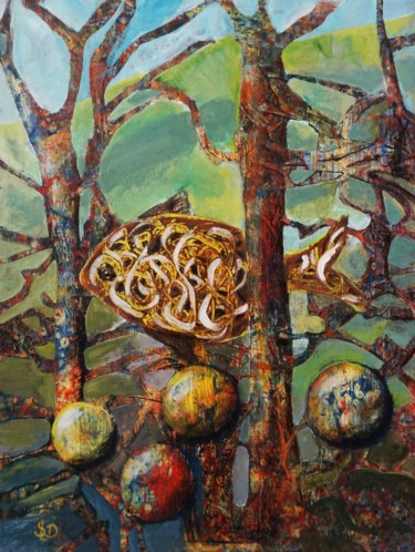 Pintura titulada "Magic forest" por Dora Stork, Obra de arte original, Acrílico Montado en Panel de madera