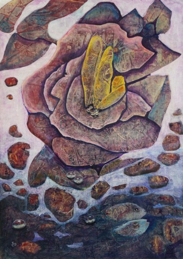 Painting titled "Stone Rose" by Dora Stork, Original Artwork, Acrylic
