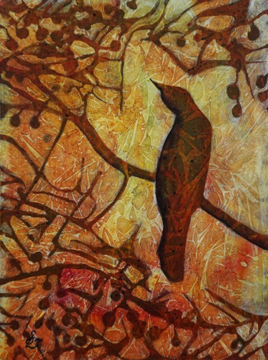 Painting titled "Autumn singing" by Dora Stork, Original Artwork, Acrylic