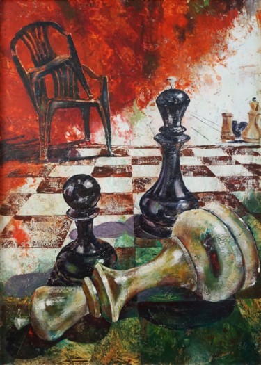Painting titled "The End of the Game…" by Dora Stork, Original Artwork, Wax
