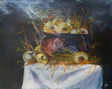 Malerei mit dem Titel "Winter Apple" von Dora Stork, Original-Kunstwerk, Wachs