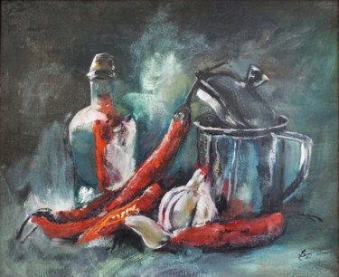 Painting titled "Pepper still life" by Dora Stork, Original Artwork, Wax