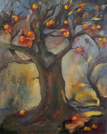 Pittura intitolato "Gold Apple Tree" da Dora Stork, Opera d'arte originale, Cera