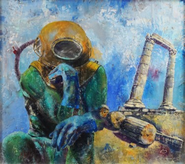 Pintura intitulada "The Mask Pandemic s…" por Dora Stork, Obras de arte originais, Cera