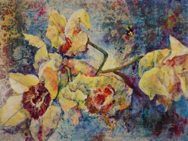 Pittura intitolato "Orchidea Blues" da Dora Stork, Opera d'arte originale, Acrilico Montato su artwork_cat.