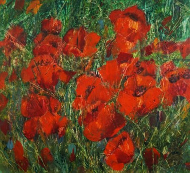 Painting titled "Poppy Summer" by Dora Stork, Original Artwork, Wax