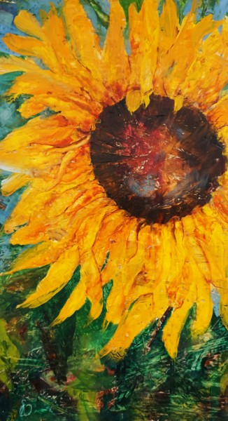 Painting titled "Sunflower" by Dora Stork, Original Artwork, Wax