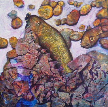 Painting titled "Fish Reincarnating" by Dora Stork, Original Artwork, Acrylic