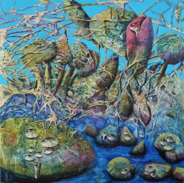 Malerei mit dem Titel "World Wide Web" von Dora Stork, Original-Kunstwerk, Acryl