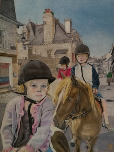 Painting titled "ballade en poney" by Mélanie Cavalec, Original Artwork, Oil