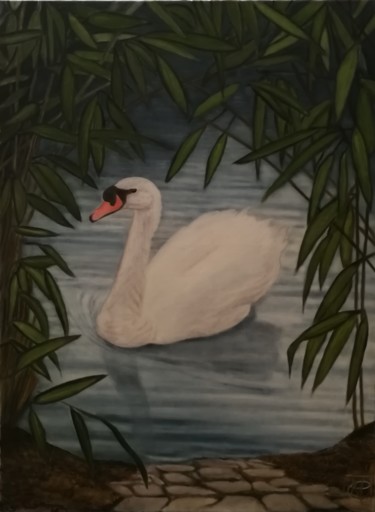 Peinture intitulée "Gracieuse blancheur" par Mélanie Cavalec, Œuvre d'art originale, Huile