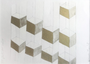 Dibujo titulada "Il pleut des cubes" por Dorine Knecht, Obra de arte original, Oleo Montado en Cartulina