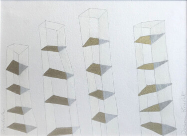Quadrille Drawing titled "Quadrille" by Dorine Knecht, Original Art, Oil Mounted on Cardboard