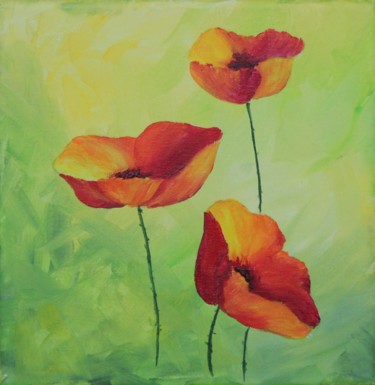Malerei mit dem Titel "Mohnblume klein" von Doris Perren, Original-Kunstwerk, Öl