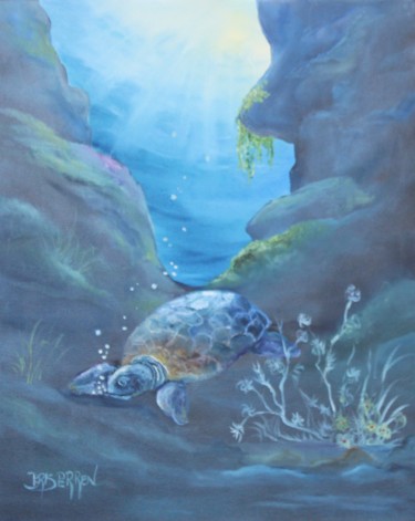 Malerei mit dem Titel "Wassereschildkröte" von Doris Perren, Original-Kunstwerk, Öl