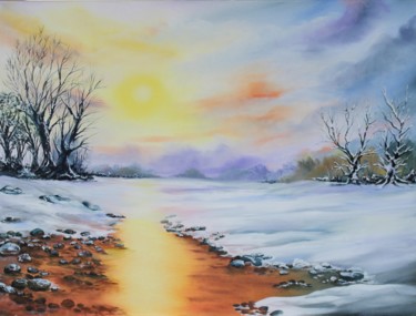 Malerei mit dem Titel "Winterbild Sonnenun…" von Doris Perren, Original-Kunstwerk, Öl