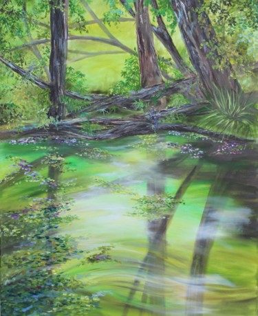 Malerei mit dem Titel "Waldsee (grün)" von Doris Perren, Original-Kunstwerk, Öl