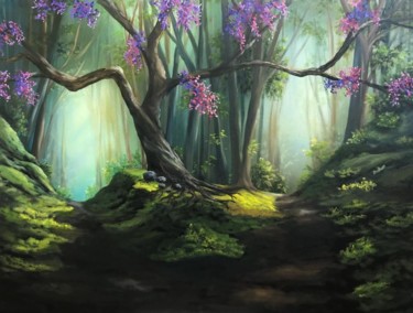 Malerei mit dem Titel "Blühender Baum" von Doris Perren, Original-Kunstwerk, Öl