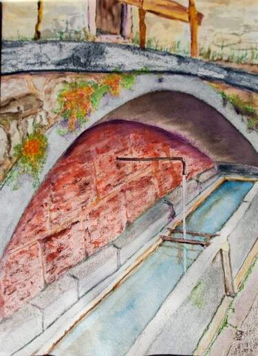 Malerei mit dem Titel "der alte Waschplatz" von Doris Reineking, Original-Kunstwerk, Aquarell