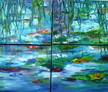 Painting titled "Water Lily- nofarim…" by Doris Cohen, Original Artwork, Oil