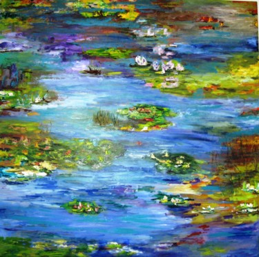 Painting titled "Water Lily" by Doris Cohen, Original Artwork, Oil