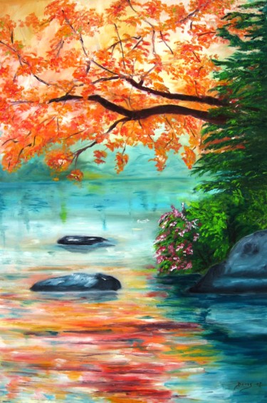 Painting titled "The River" by Doris Cohen, Original Artwork, Oil