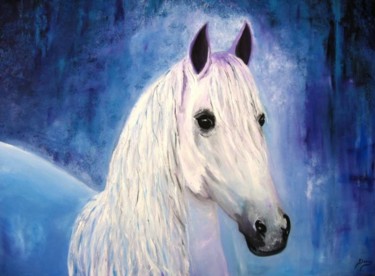 Painting titled "The White Horse" by Doris Cohen, Original Artwork