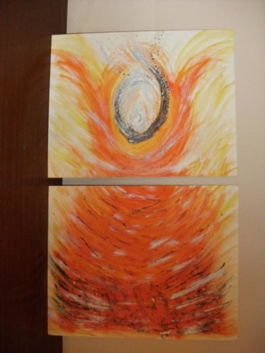 Painting titled "fire" by Doris Pace, Original Artwork, Oil