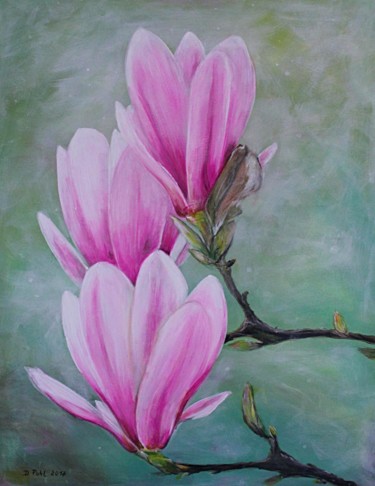 Painting titled "Magnolienblüten" by Dorispohl, Original Artwork, Acrylic