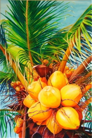 Painting titled "Coconut palm" by Dorota Czapska D, Original Artwork, Oil
