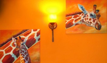 Schilderij getiteld "Giraffes" door Dorota Czapska D, Origineel Kunstwerk, Olie