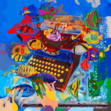 Digital Arts titled "Machine à écrire at…" by Doron B, Original Artwork, Digital Painting