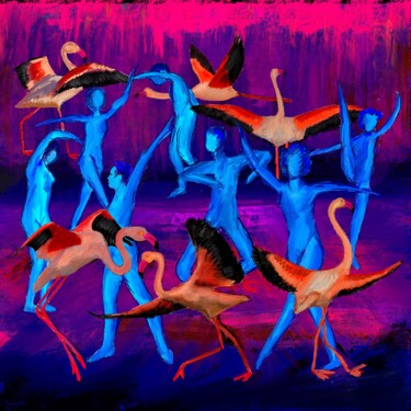 Digitale Kunst getiteld "Flamencos et danseu…" door Doron B, Origineel Kunstwerk, Digitaal Schilderwerk