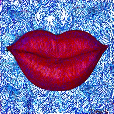 Digitale Kunst mit dem Titel "Blue zébras and red…" von Doron B, Original-Kunstwerk, 2D digitale Arbeit