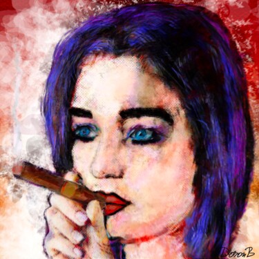 Digitale Kunst mit dem Titel "Un bon cigare cubain" von Doron B, Original-Kunstwerk, Digitale Malerei