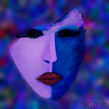 Digital Arts titled "Visage en bleu mauve" by Doron B, Original Artwork, Digital Painting